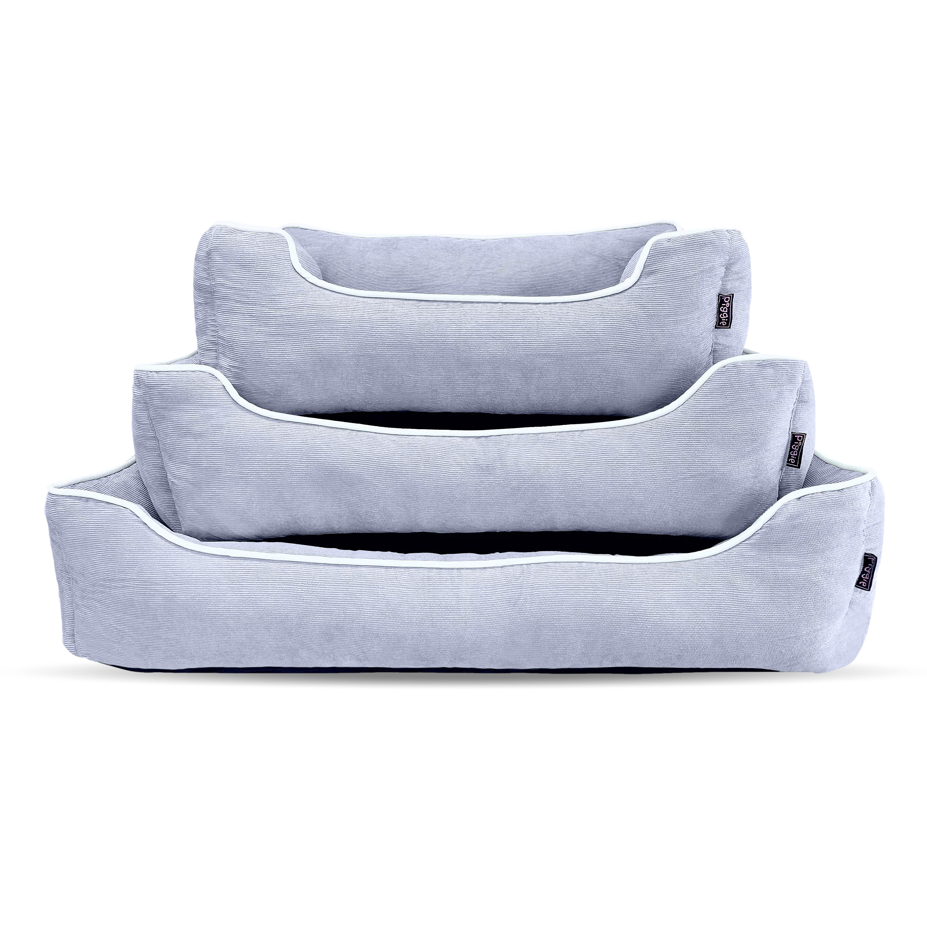 Grey Corduroy Luxury Personalized Dog Bed for Small-Medium Dogs