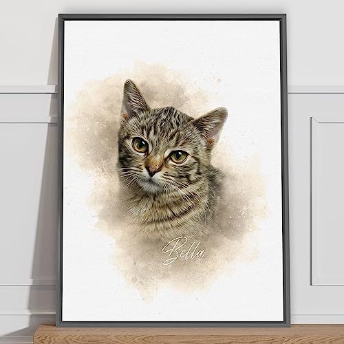 RAREVAY Personalized Dog/Cat Portrait Watercolor Painting Canvas Prints From Your Photos, Wall Art for Home Decoration, Custom Memorial Gift for Pet Lovers Dog Moms (12x16 inches)