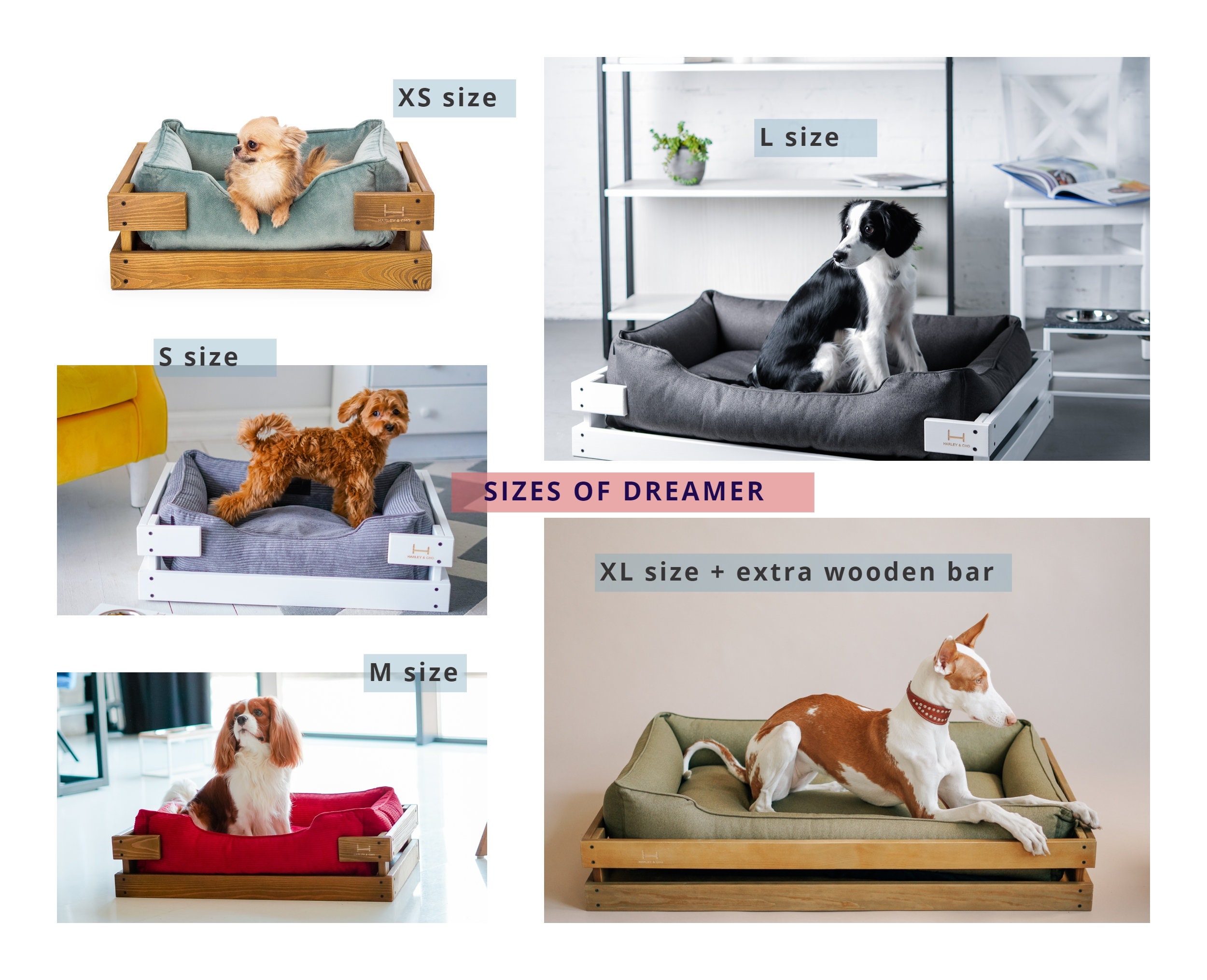 Plush Velvet Dog Bed with Wooden Frame, Various Sizes