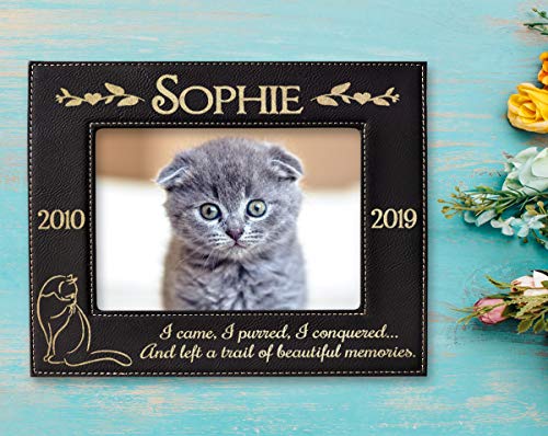 Personalized Engraved Pet Loss Black Leather Picture Frame Cat Memorial Sympathy In Loving Memory for Cats