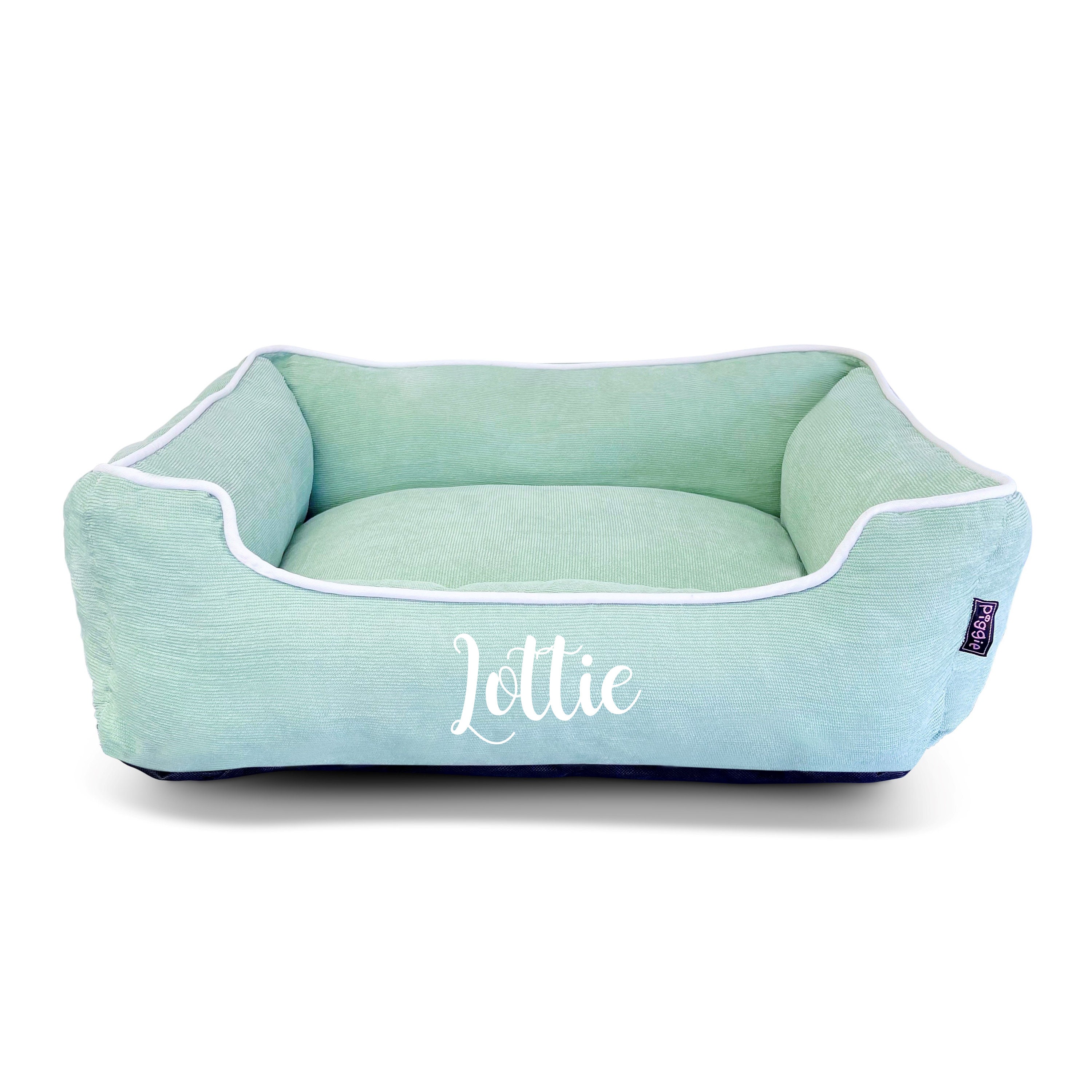 Grey Corduroy Luxury Personalized Dog Bed for Small-Medium Dogs
