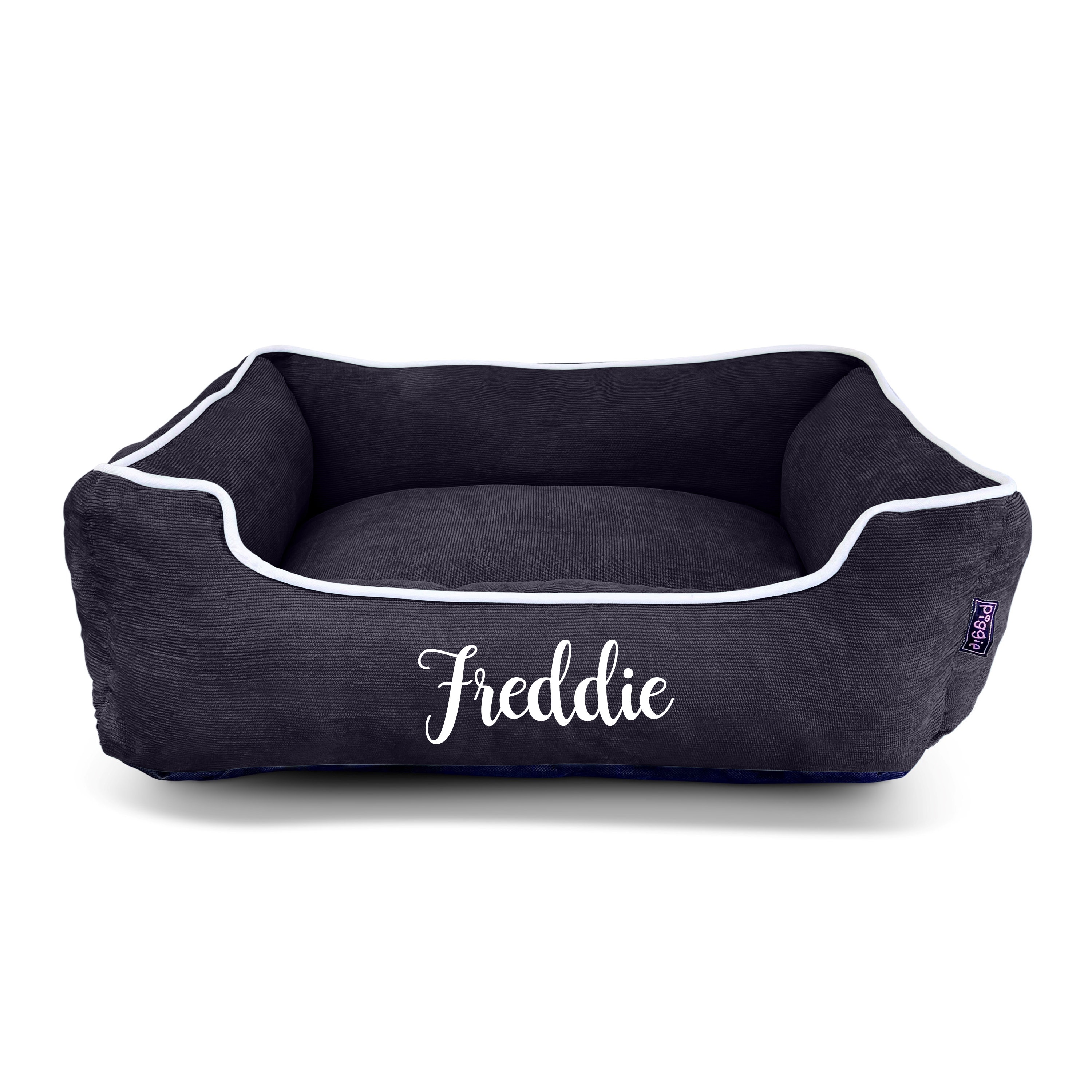 Grey Corduroy Luxury Personalized Dog Bed for Small-Medium Dogs