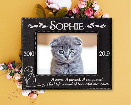 Personalized Engraved Pet Loss Black Leather Picture Frame Cat Memorial Sympathy In Loving Memory for Cats