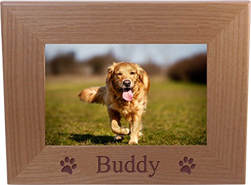 Custom Dog - Engraved Natural Alder Wood Hanging/Tabletop Personalized Picture Memory Family Memorial Photo Frame (4x6-inch Horizontal)