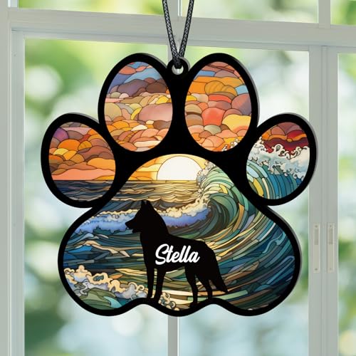 Personalized Dog Memorial Suncatcher Ornament with Name & Text