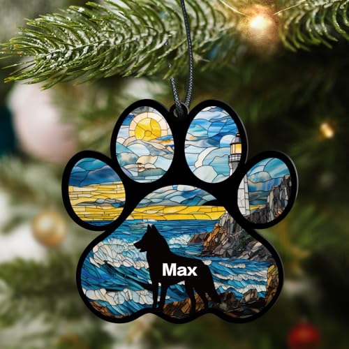 Personalized Dog Memorial Suncatcher Ornament with Name & Text