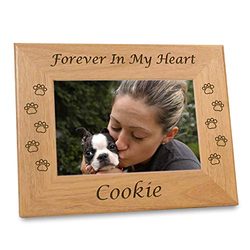 Etched In My Heart Pet Memory Frame Personalized Dog Memorial Gifts (4x6 Photo) w/ “Paw Prints” Custom Message on Rustic Alder Wood for Loving Memorabilia Picture of Deceased & RIP (6x8 Size)