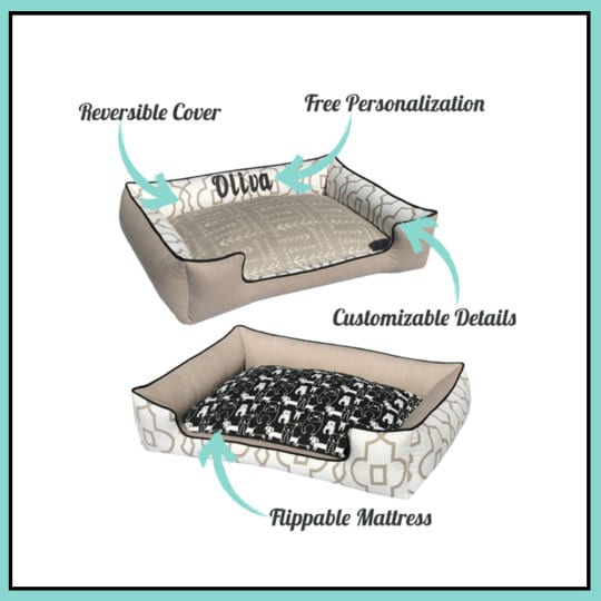 Navy Nautical Dog Bed with Personalized Customization