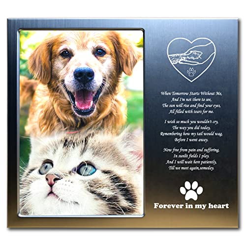 JOEZITON Pet Loss Gifts - Pet Memorial Gift (Opts) Personalized Metal - Sympathy Gift Memorial Picture Frame 4x6 for Loss of Dogs or Cats. (03A)