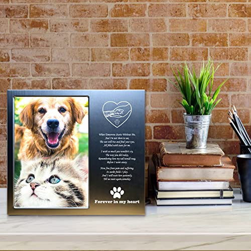 JOEZITON Pet Loss Gifts - Pet Memorial Gift (Opts) Personalized Metal - Sympathy Gift Memorial Picture Frame 4x6 for Loss of Dogs or Cats. (03A)