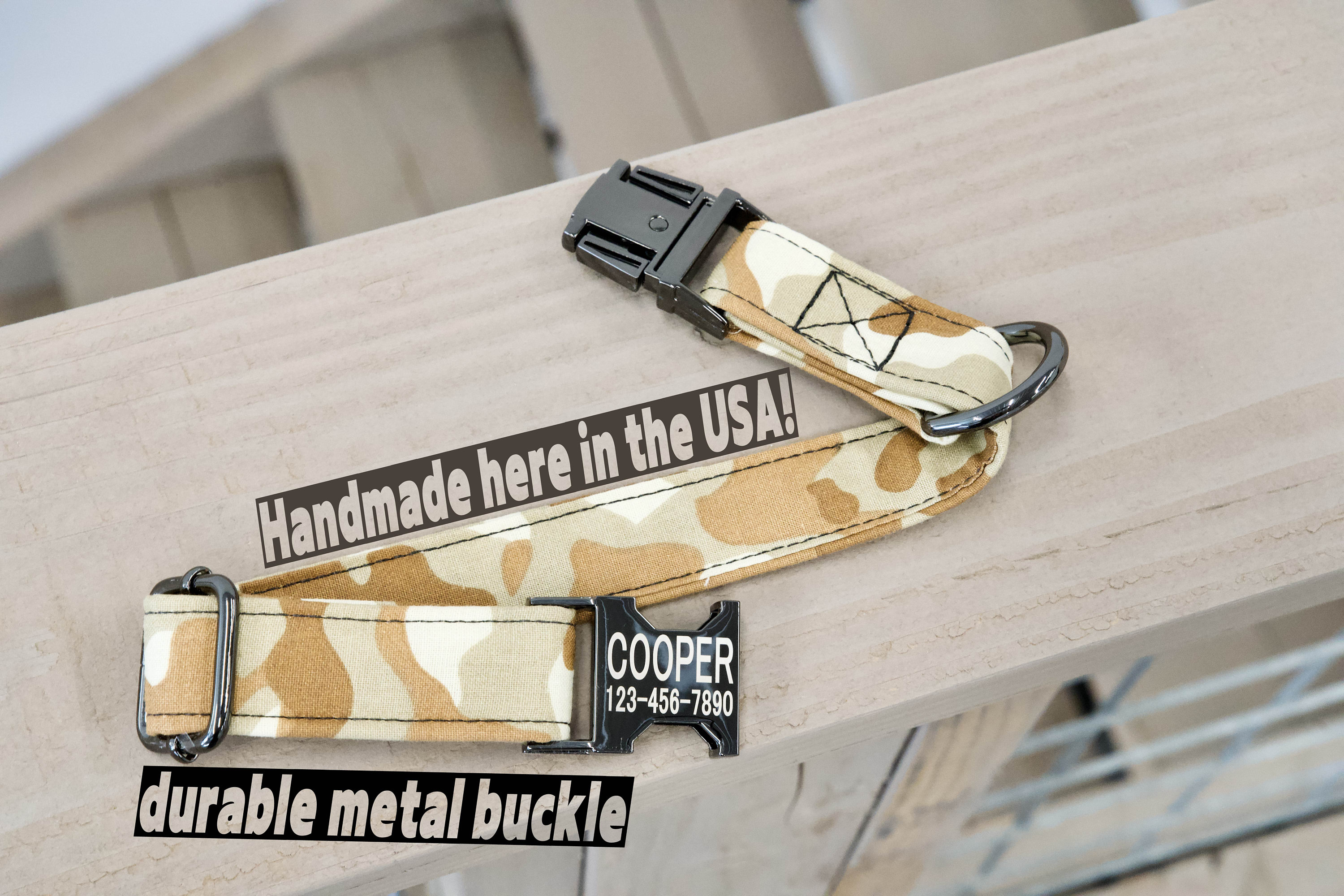 Personalized Desert Camo Dog Collar with Metal Buckle
