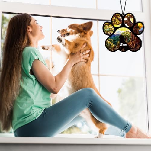 Personalized Dog Memorial Suncatcher Ornament with Name & Text