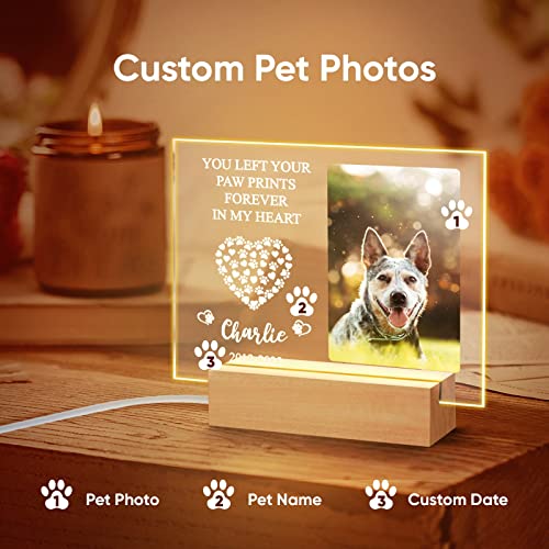 Personalized Dog Memorial Gifts Custom Photo Night Lights Pet Loss Gifts Dog Memorial Plaque Cat Memorial Photo Frame Sympathy Gifts with Picture Name Date - Keepsake Loss of Dog Cat Bereavement Gifts