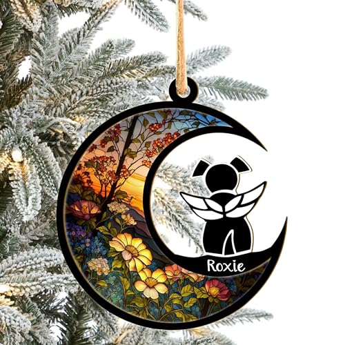 Black Dog with Wings Custom Memorial Ornament Suncatcher