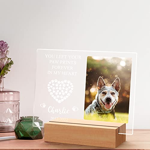 Personalized Dog Memorial Gifts Custom Photo Night Lights Pet Loss Gifts Dog Memorial Plaque Cat Memorial Photo Frame Sympathy Gifts with Picture Name Date - Keepsake Loss of Dog Cat Bereavement Gifts