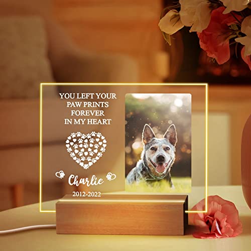 Personalized Dog Memorial Gifts Custom Photo Night Lights Pet Loss Gifts Dog Memorial Plaque Cat Memorial Photo Frame Sympathy Gifts with Picture Name Date - Keepsake Loss of Dog Cat Bereavement Gifts