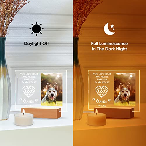 Personalized Dog Memorial Gifts Custom Photo Night Lights Pet Loss Gifts Dog Memorial Plaque Cat Memorial Photo Frame Sympathy Gifts with Picture Name Date - Keepsake Loss of Dog Cat Bereavement Gifts