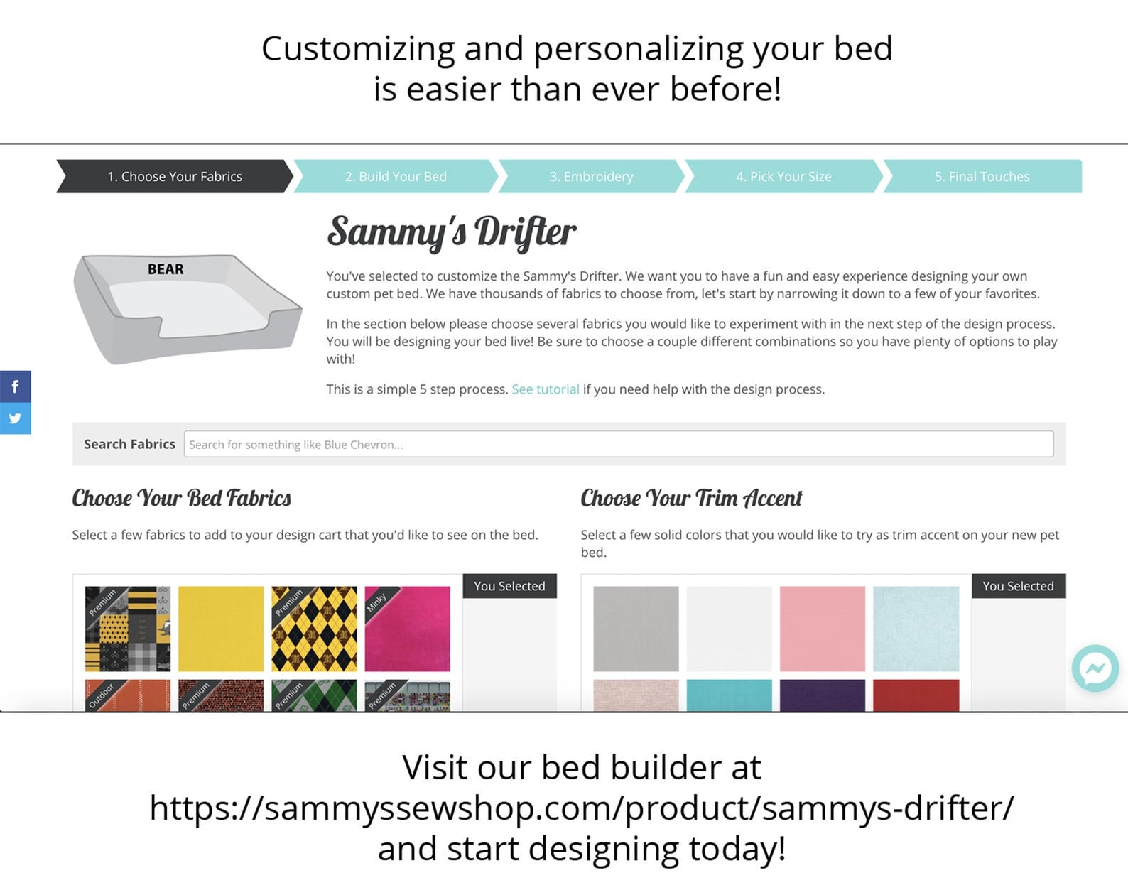 Navy Nautical Dog Bed with Personalized Customization