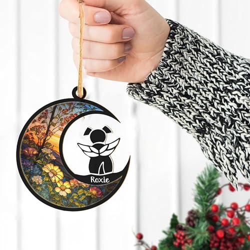 Black Dog with Wings Custom Memorial Ornament Suncatcher