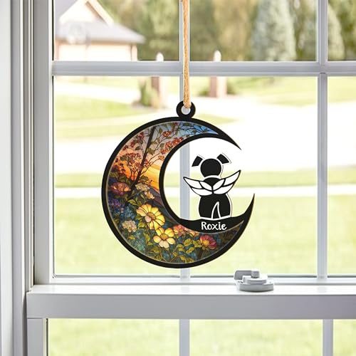 Black Dog with Wings Custom Memorial Ornament Suncatcher