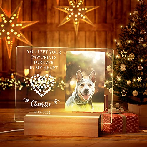 Personalized Dog Memorial Gifts Custom Photo Night Lights Pet Loss Gifts Dog Memorial Plaque Cat Memorial Photo Frame Sympathy Gifts with Picture Name Date - Keepsake Loss of Dog Cat Bereavement Gifts