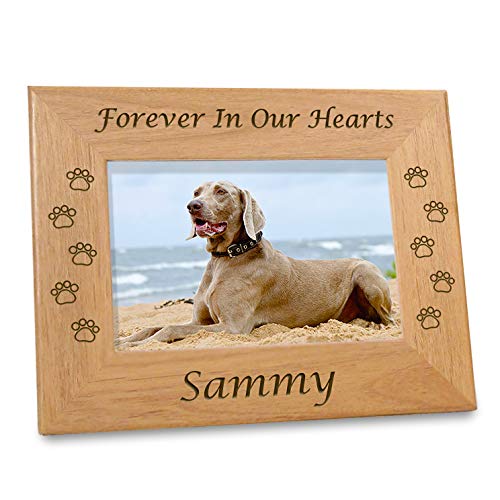 Pet Memory Frame Personalized Dog Memorial Gifts (4x6 Photo) w/ “Paw Prints” Custom Message on Rustic Alder Wood for Loving Memorabilia Picture of Deceased & RIP (6x8 Size)F