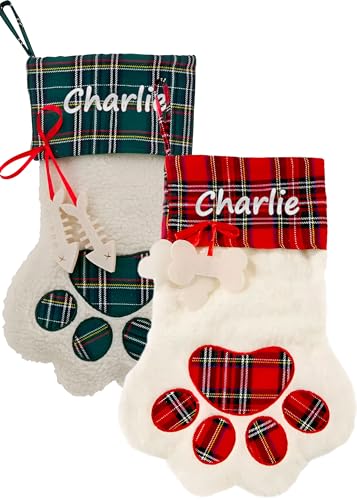 Custom Pet Name Christmas Stocking with Paw Embroidery