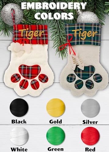 Custom Pet Name Christmas Stocking with Paw Embroidery