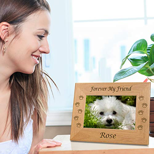 Pet Memory Frame Personalized Dog Memorial Gifts (4x6 Photo) w/ “Paw Prints” Custom Message on Rustic Alder Wood for Loving Memorabilia Picture of Deceased & RIP (6x8 Size)F