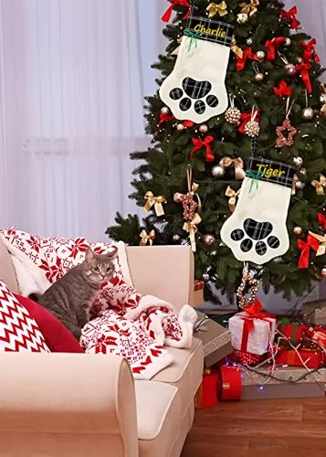 Custom Pet Name Christmas Stocking with Paw Embroidery