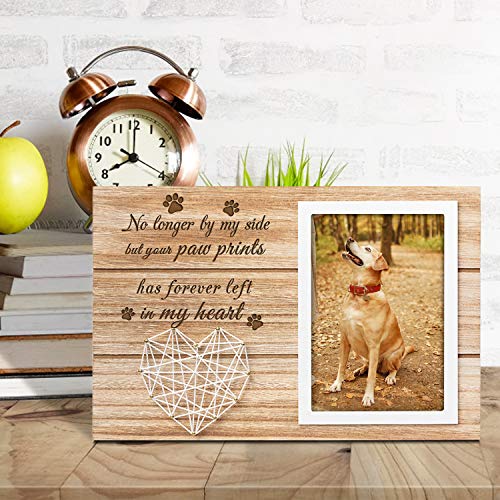 kullder Personalized Memorial Picture Frame for Pet Sympathy Gift to Remembering Family Pet Engraved Wood Photo Holder Loss of Dog Cat Sentiment Keepsake Plaque Fits 4x6 Photo