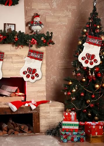 Custom Pet Name Christmas Stocking with Paw Embroidery