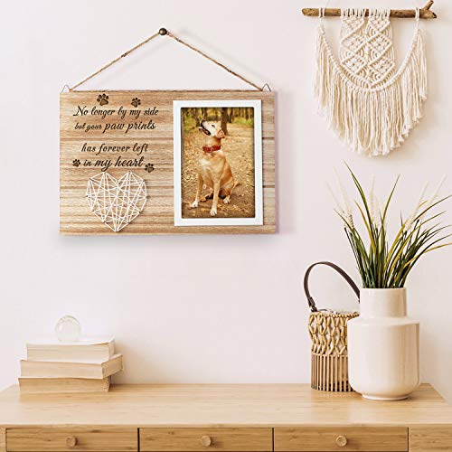 kullder Personalized Memorial Picture Frame for Pet Sympathy Gift to Remembering Family Pet Engraved Wood Photo Holder Loss of Dog Cat Sentiment Keepsake Plaque Fits 4x6 Photo