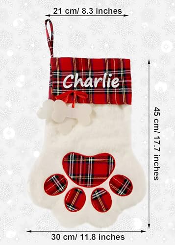 Custom Pet Name Christmas Stocking with Paw Embroidery