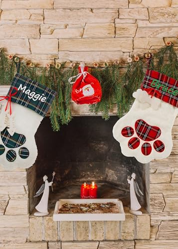 Custom Pet Name Christmas Stocking with Paw Embroidery