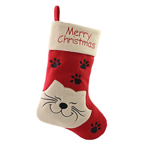 18’’ Cat Felt Christmas Stockings with Paws Embroidery