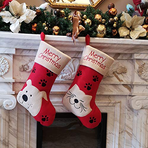 18’’ Cat Felt Christmas Stockings with Paws Embroidery