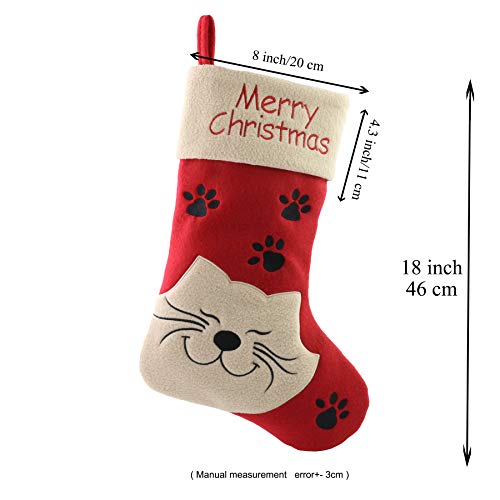 18’’ Cat Felt Christmas Stockings with Paws Embroidery