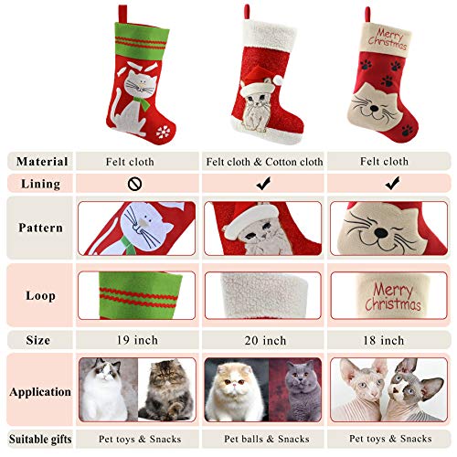 18’’ Cat Felt Christmas Stockings with Paws Embroidery
