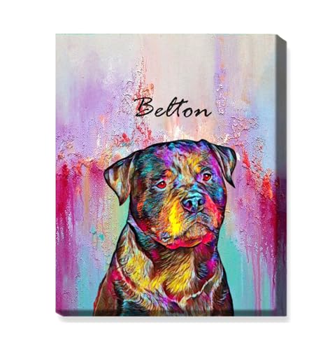 Gossby Custom Dog Portrait from Photo - Personalized Dog Wrapped Canvas Wall Art with Name - Whimsical Oil Dog Painting Decor - Christmas, Birthday Gift for Dog Mom, Dog Dad, Dog Lover, Women, Men