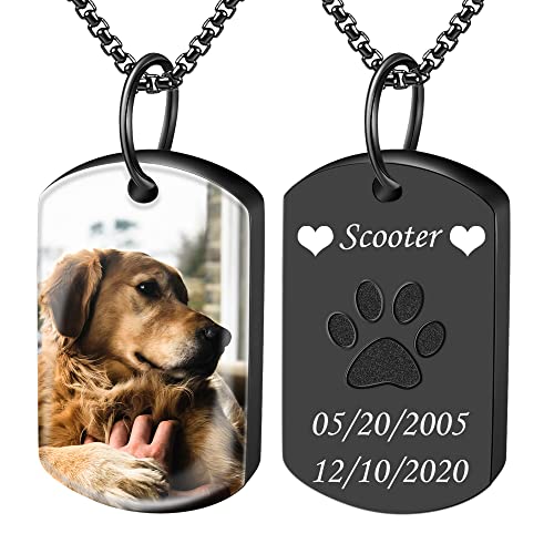Fanery sue Personalized Ash Necklace for Dog, Custom Photo&Text Customized Cremation Jewelry Memorial Pet Urn Necklace for Ashes (Black Dog tag - Full Color Image)