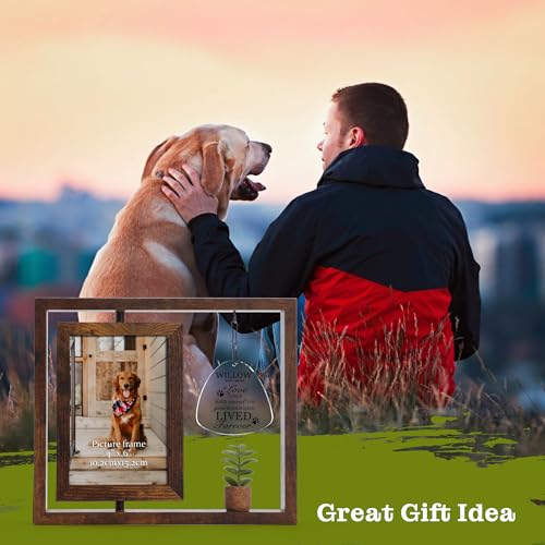 Vasemouh Personalized Pet Memorial Frame Gift for Loss of Dogs, Unique Dog Picture Frame with Customized Name/Date/Text, Wood Rotating 4x6 Cat Bereavement Photo Frame for Pet Lovers, Style 1