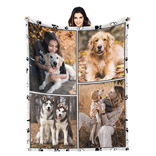 Sycamo Custom Pet Memorial Blanket with Photos for Dog Mom Ever, Personalized Picture Throw Blankets for Couples Mother Friends, Customizable Blanket for Family Pets Gifts for Women Pet Lovers