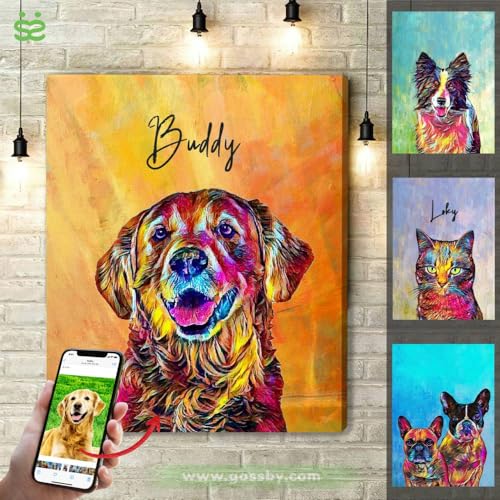 Gossby Custom Dog Portrait from Photo - Personalized Dog Wrapped Canvas Wall Art with Name - Whimsical Oil Dog Painting Decor - Christmas, Birthday Gift for Dog Mom, Dog Dad, Dog Lover, Women, Men