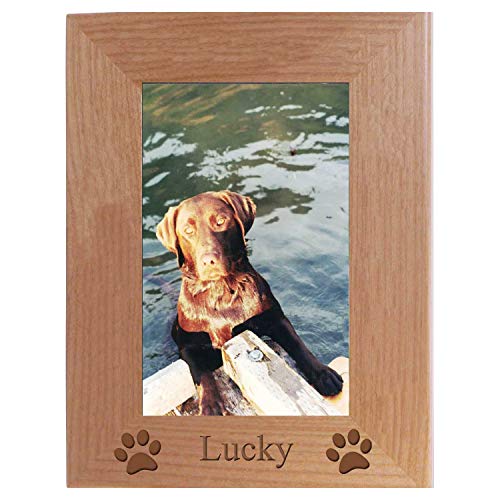 Custom Dog - Engraved Natural Alder Wood Hanging/Tabletop Personalized Picture Memory Family Memorial Photo Frame