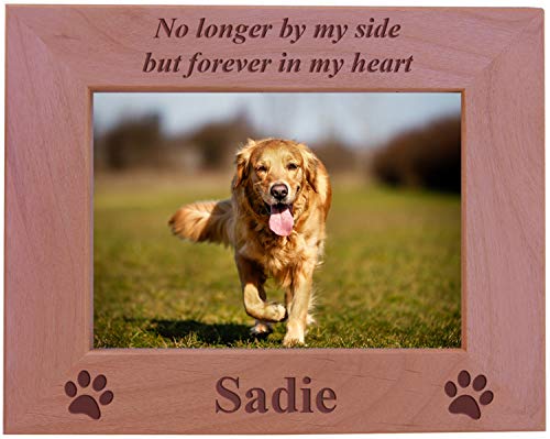 No longer by my side but forever in my heart - Custom Engraved Wood Dog Picture Frame Holds 5x7 Inch Photo - Add your dogs name (5x7 Horizontal)