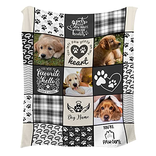 NIWAHO Pet Dog Memorial Gifts Personalized Custom Remembrance Blanket with Dog Photos and Name - in Loving Memory of Loss Dog Sympathy Gift for Kids and a Grieving Pet Owner, 30x40inch