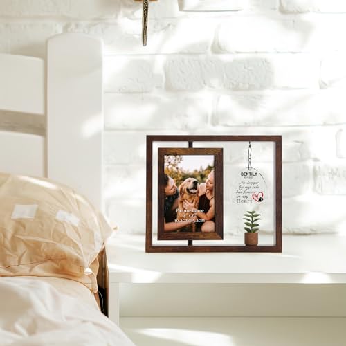 Vasemouh Personalized Pet Memorial Frame Gift for Loss of Dogs, Unique Dog Picture Frame with Customized Name/Date/Text, Wood Rotating 4x6 Cat Bereavement Photo Frame for Pet Lovers, Style 1