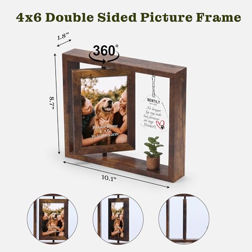 Vasemouh Personalized Pet Memorial Frame Gift for Loss of Dogs, Unique Dog Picture Frame with Customized Name/Date/Text, Wood Rotating 4x6 Cat Bereavement Photo Frame for Pet Lovers, Style 1