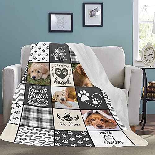 NIWAHO Pet Dog Memorial Gifts Personalized Custom Remembrance Blanket with Dog Photos and Name - in Loving Memory of Loss Dog Sympathy Gift for Kids and a Grieving Pet Owner, 30x40inch